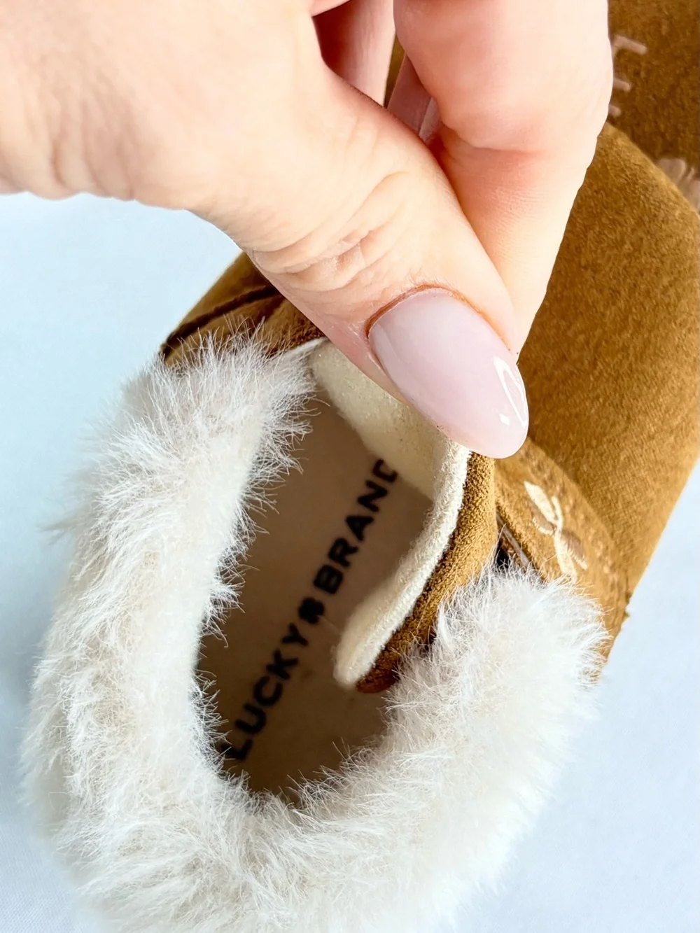Lucky Brand Brown Faux-Suede Baby Walker Shoes with Cream Shearling